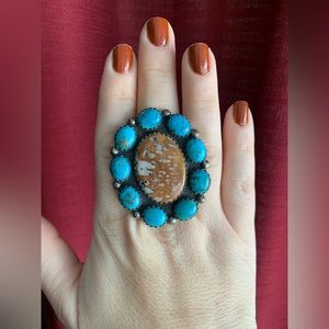 Turquoise & Bambi Sterling Silver Adjustable Statement ring